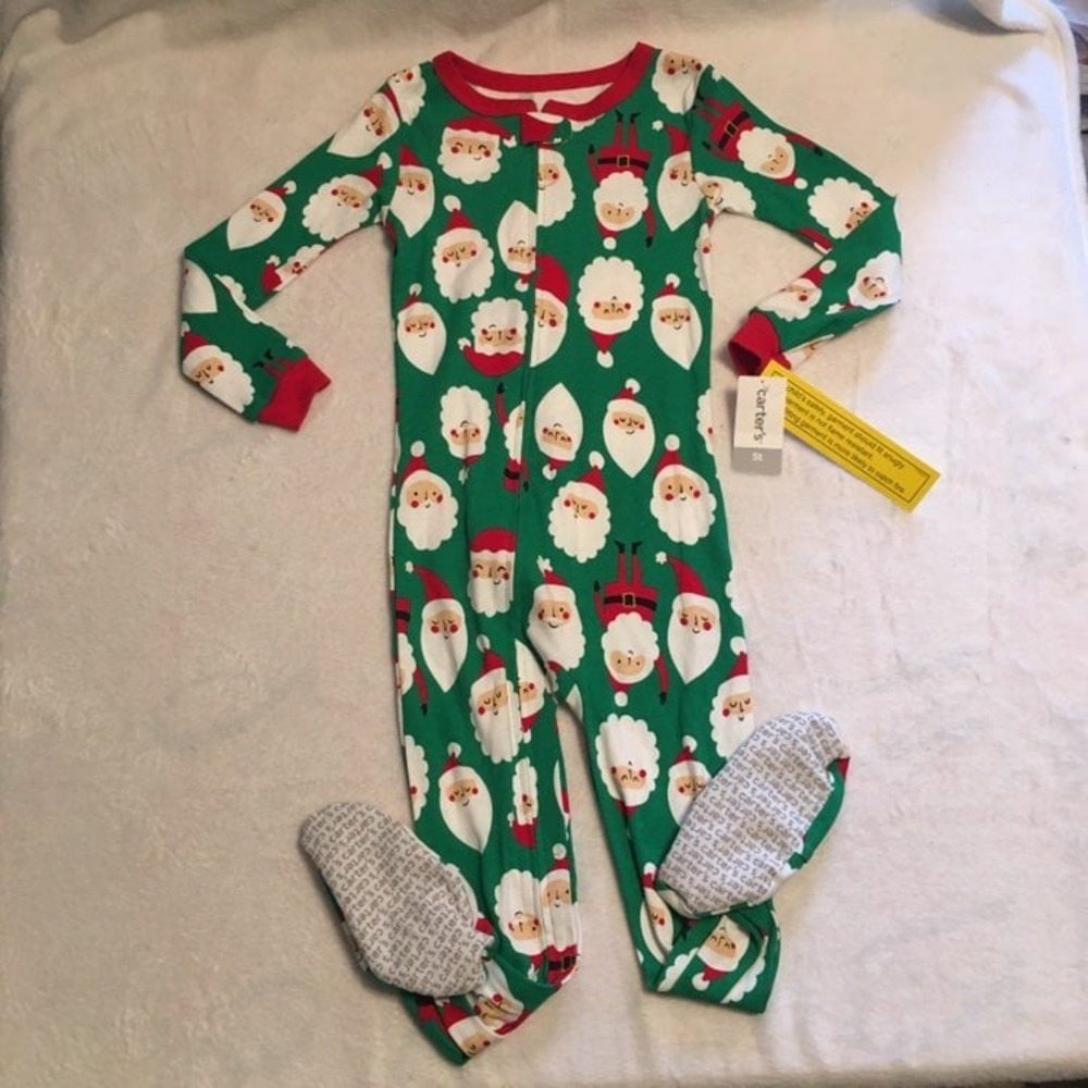Carter's Santa Footed Pajamas Kids 5T Green New Christmas One Piece Sleepers